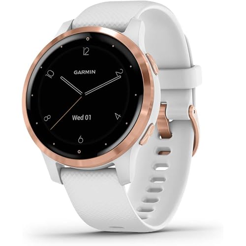 Garmin vivoactive 4S, Smaller-Sized GPS Smartwatch, Features Music, Body Energy Monitoring, Animated Workouts, Pulse Ox Sensors, Rose Gold with White Band
