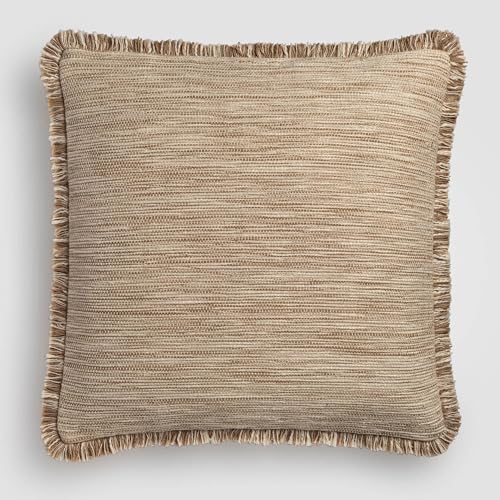 Crane Home Layered Loom Fringe Pillow, Warm Brown & Beige Decorative Throw Pillow with Insert, Handwoven Cotton, Oeko-TEX Certified, Luxury Accent Pillow for Sofa Couch or Bedroom