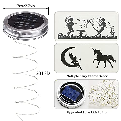 Angmln Upgraded Solar Mason Jar Lid Lights, 10 Pack 30 Led Fairy Star Firefly String Lids Lights Including (10 Pcs Hangers),For Wedding Patio Garden Party Decorations (No Jars) #TOP6