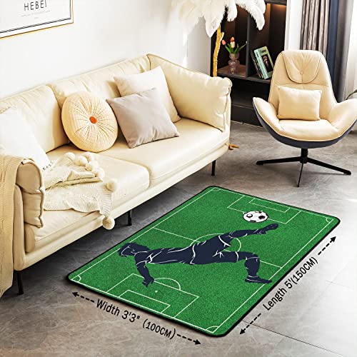 Loussiesd Football Rugs for Living Room Bedroom Soccer Ball Sports Theme Living Room Rugs for Bedroom Kids Boys Girls Teens Football Field Carpet Competitive Games Floor Mat 150 * 200cm - Image 3