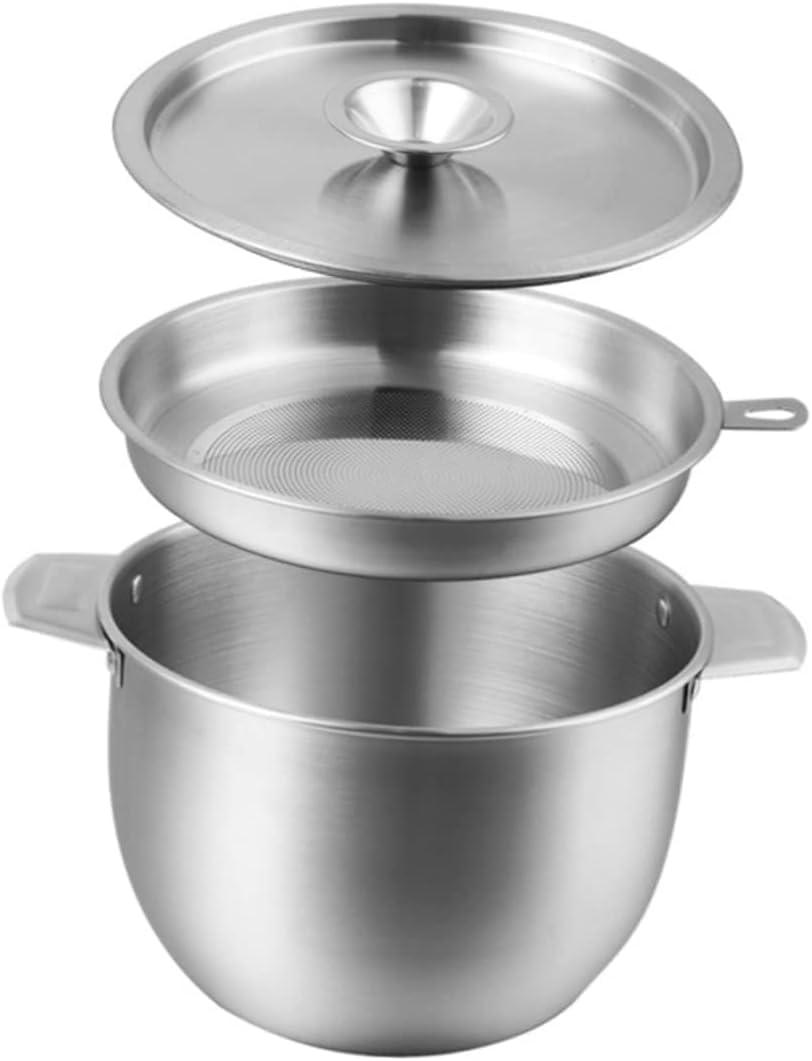 SAMUSAGYA 304 Stainless Steel Household Oil Filter Pot -2.1L Grease Storage Tank with Strainer Lid, Multi-Purpose Dispenser for Cooking Oil,Flour Sifting,Loose Leaf Tea, Sauces & Restaurant Use.
