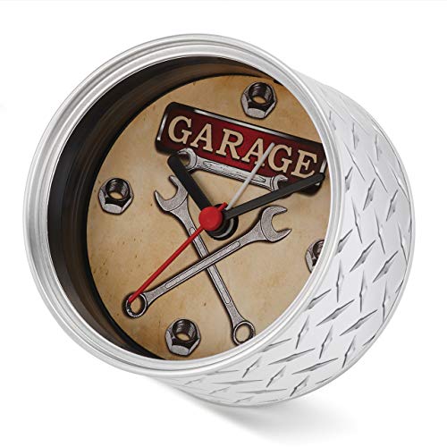 DEMDACO Garage Tools Clock-n-Can Silver Tone 4 x 4 Metal and Magnet Desk Clock