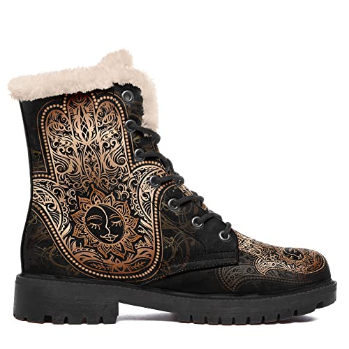 Women's Artistic Winter Snow Boots,Vibrant Mandala Design Ankle Boots with Warm Fur-lined, Waterproof Non-Slip2