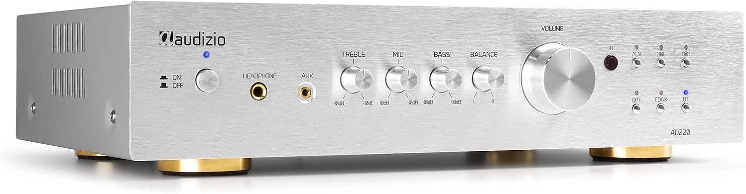 Audizio AD220A Hi-Fi Stereo Amplifier 2 x 200 Watt Bluetooth Amplifier for Speakers and HiFi System Amplifier 2.1 Audio Amplifier with Bluetooth Function Silver