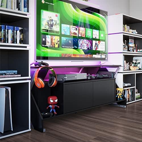 NTENSE Xtreme Gaming Console & TV Stand with LED Light Kit for TVs up to 65", Black
