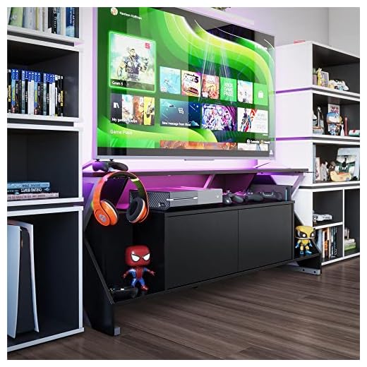 NTENSE Xtreme Gaming Console & TV Stand with LED Light Kit for TVs up to 65", Black