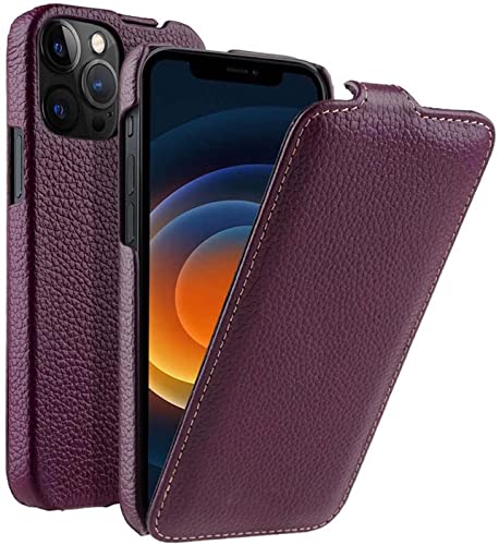 Étui iPhone 13 Pro en cuir véritable violet litchi, l'accessoire unique