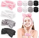 JOUXKOT 12 Pack Spa Headband Wristband Set, Bow Hair Band for Washing Face Facial Makeup Yoga Shower, Soft Coral Fleece Head Band Wraps for Women and Girls
