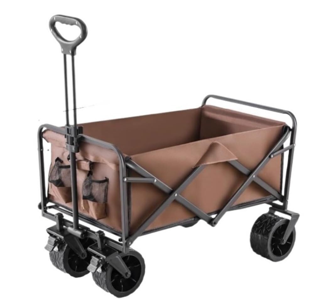 Folding Trolley Cart Garden Wagon Shopping Cart for Outdoor Camping Pull Truck with 4 Beach Wheels