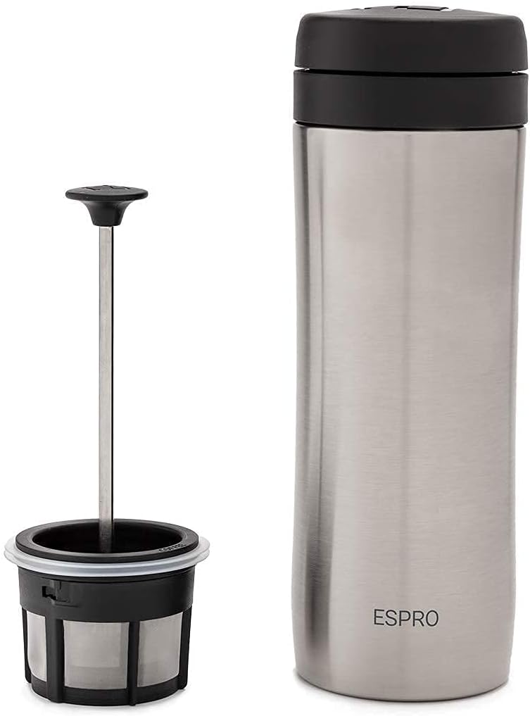 ESPRO P1 French Press - Double Walled Stainless Steel Vacuum Insulated Coffee and Tea Maker Cleaning Powder, 12 Ounce, Brushed Stainless Steel