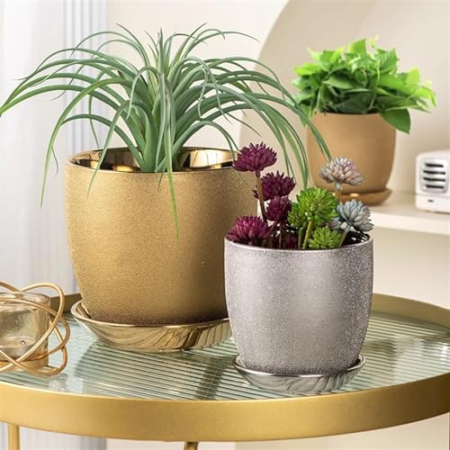 Luksusowa ceramiczna doniczka na kwiaty z tacą na storczyki – elegancka doniczka do wnętrz do salonu, prosty złoty design, idealna dla Phalaenopsis i małych roślin.