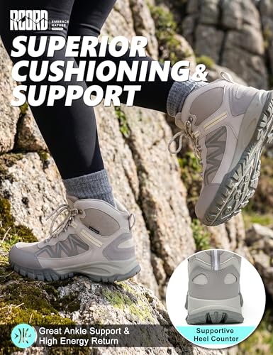 Image of R CORD Women's Hiking Boots, Waterproof Lightweight Trail Shoes with Non-Slip Grip, Comfortable Mid-Cut Outdoor Boots for Hiking, Camping, Travel & Everyday Adventures