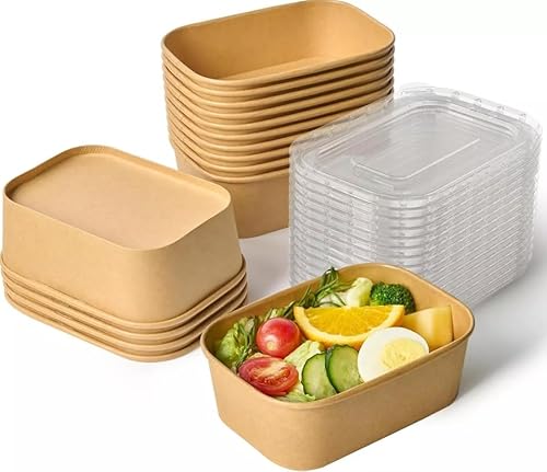 Paper Meal Prep Containers with Lids 17/25/34 Oz, Disposable Cardboard Meal Prep Containers, Heatable Rectangular Bento Lunch Box with Lid (750ml/25oz,30 Pack)