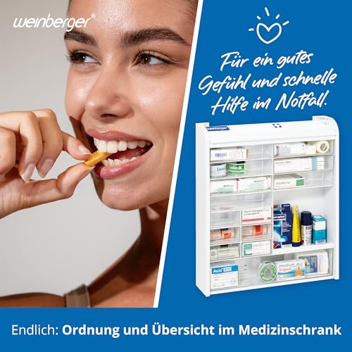 Weinberger Medizinschrank I Apotheker- und Medikamenten-Schrank I Tabletten-Aufbewahrung I Hausapotheke I Arznei- & Erste-Hilfe-Schrank I Kindersicherung I Jalousie I viele Fächer I Weiß