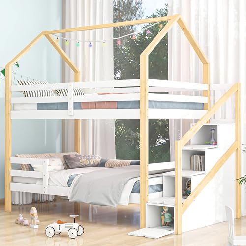 KecDuey Kinderbett 90 X 200 cm Hausbett aus Kiefernholz Etagenbett, Bett...