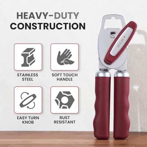 Image of Zulay Kitchen Manual Can Opener Heavy Duty Patented Stainless Steel, Wine