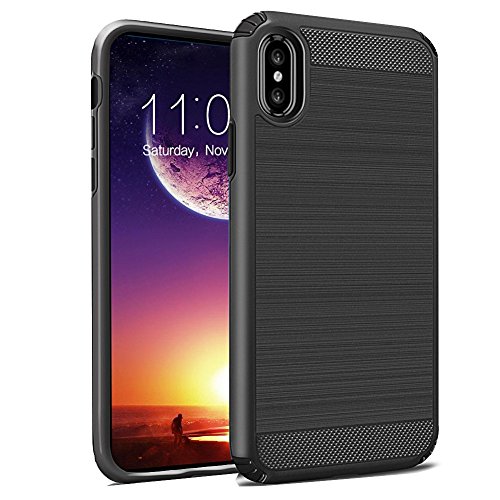 BUOCEANS sqsd-IPXC Brushed Armor Series Shock Absorption Protective TPU PC Combo Warrior Phone Case, Scratch Resistant Technology Case Cover for iPhone X - Black