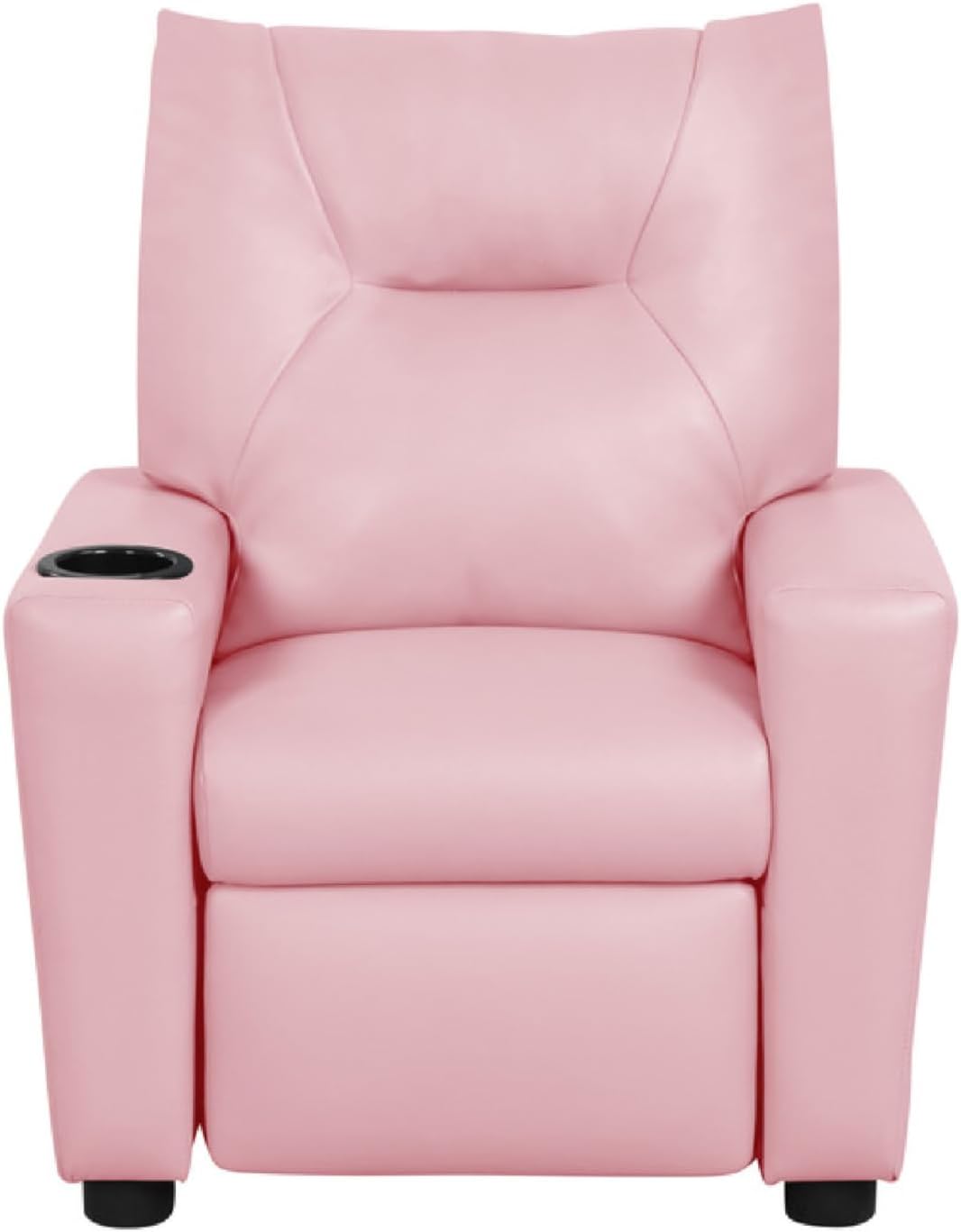 Benzara Chang Kids Recliner Chair, Built in Cupholder, Pink Faux Leather
