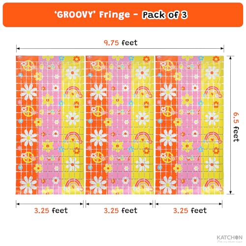 Image of KatchOn, 3Pcs Groovy Fringe Backdrop Curtain | Retro Floral Backdrop for Groovy Decoration Hippie Party Spring Decorations Boho Birthday Decoration Retro Theme Summer Party Decorations