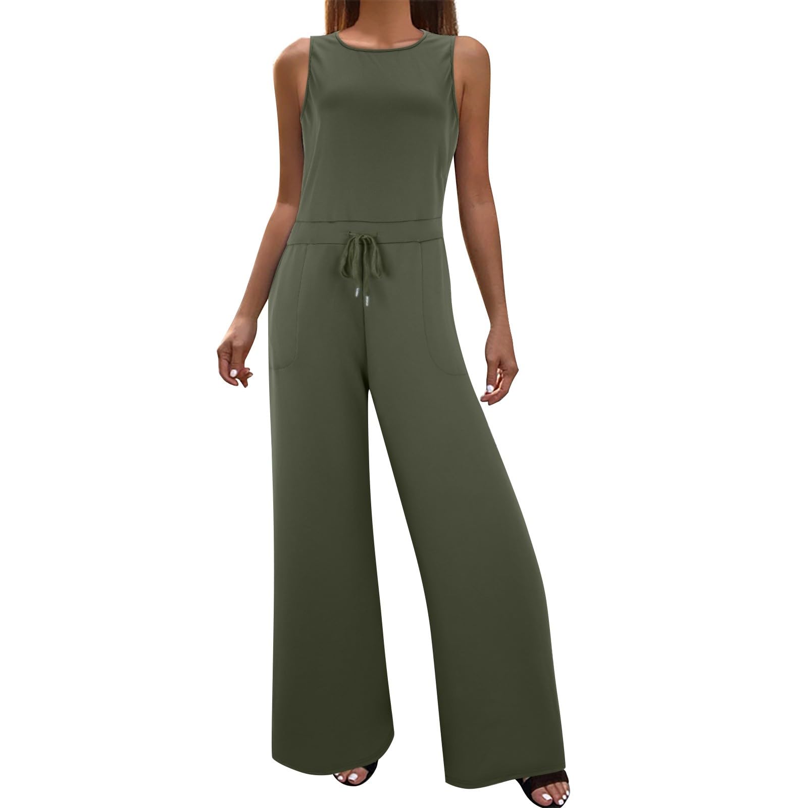 Combishort Femme Ete, Jumpsuit Soid Summer Button Lace Up Short Sleeve Light Rip Straight Jumpsuit Vest Long Pants