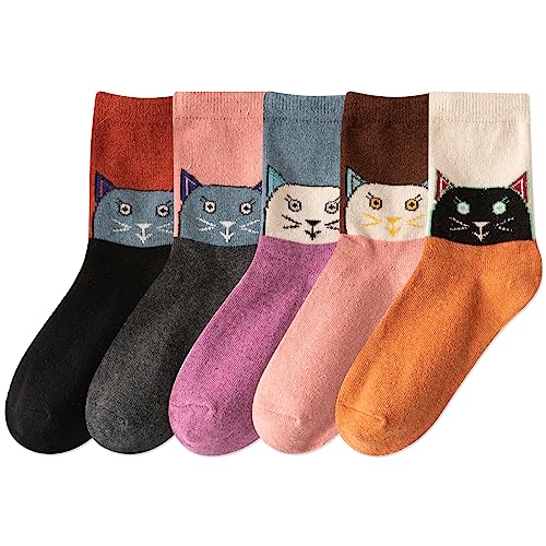 Image of IIG Cute Warm Wool Socks for Women Super Cozy Thick Crew Winter Socks Gifts, 5 Pairs