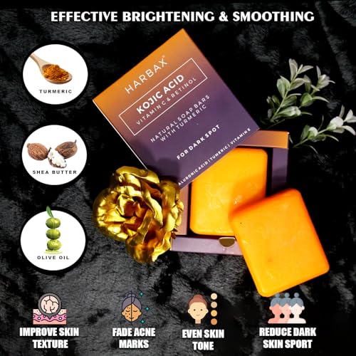 Image of Kojic Acid Soap (Pack of 2 (100 Grm)) for Hyperpigmentation - with Glutathione, Collagen & Vitamin C - Natural Soap Bars with Turmeric - Original Japanese Complex for Dark Spot Correction