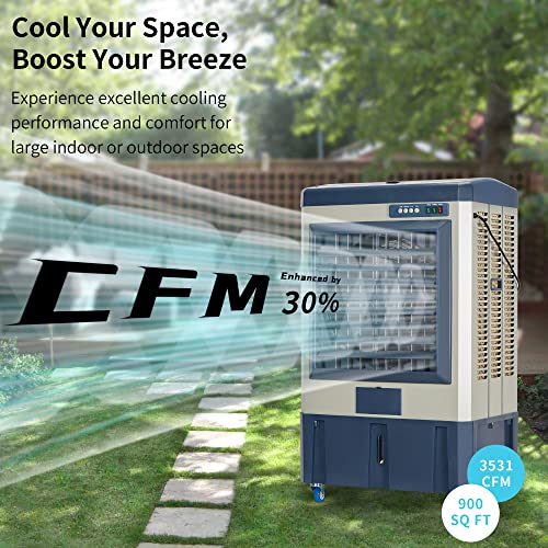 3531 Cfm Evaporative Air Cooler, Mountman Portable Swamp Cooler, 10.6 Gal Tank, Wide Oscillation, 41" Water Cooling Fan For Indoor And Outdoor Patio, Porch, Yard #TOP1