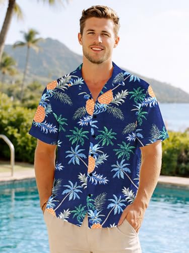Image of Yoimira Hawaiian Shirts for Men, Print Mens Casual Short Sleeve Button Down Shirts Floral Aloha Beach Shirt