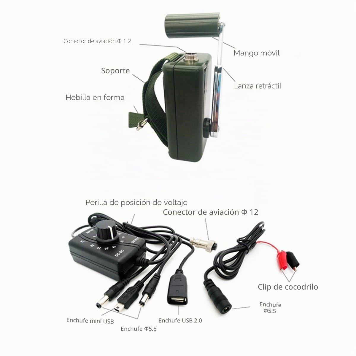 Generador de manivela ProtaHand de alta potencia para computadora de teléfono móvil al aire libre 30W / 0-28V con enchufe USB (generador verde + regulador de CC)