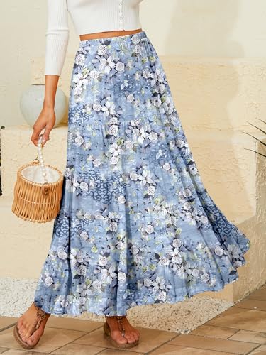 Image of NASHALYLY Women's Chiffon Elastic High Waist Pleated A-Line Flared Maxi Skirts