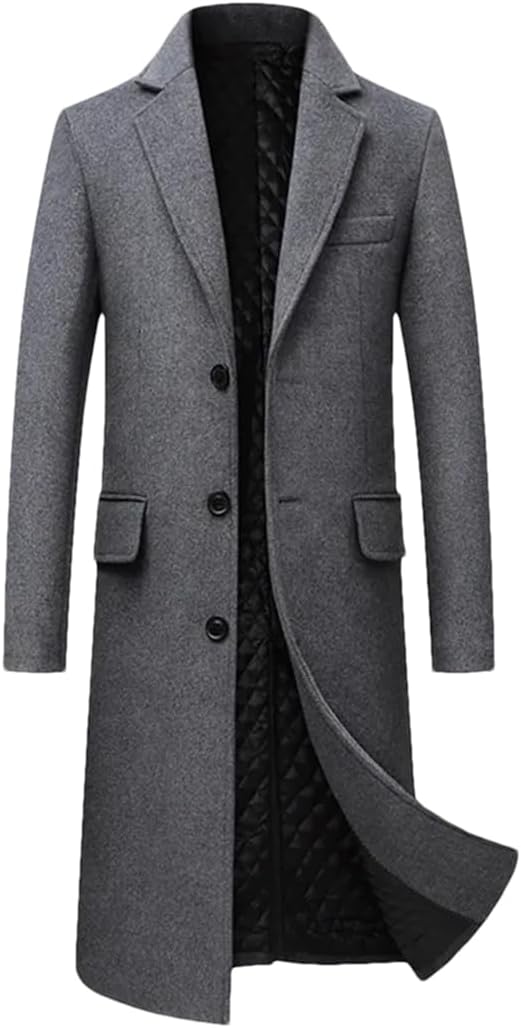 Mens Casual Jackets Thick Wool Trench Warm Cardigans Blends Coat Windbreaker Solid X-Long Thick Woolen Coats