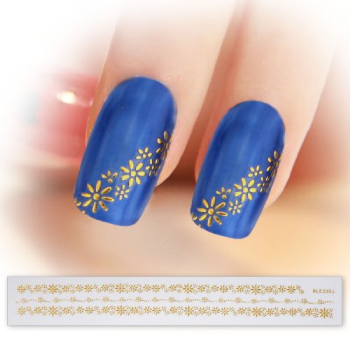 BMC Gold Color Floral Pattern Wavy Dot 3D DIY Manicure Nail Art Decal Stickers Strips