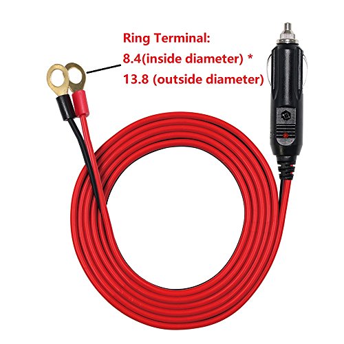 Male Cigarette Lighter to O Ring Terminal Harness Extension Cable - 12V-24V Power Supply Cord Adapter Fuse 15A 16AWG Cable Wire for Car Inverter Air Pump Sprayer Compressor and DIY (3FT)