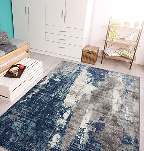 Luxe Weavers Euston Blue 5 X 7 Abstract Modern Area Rug #TOP5