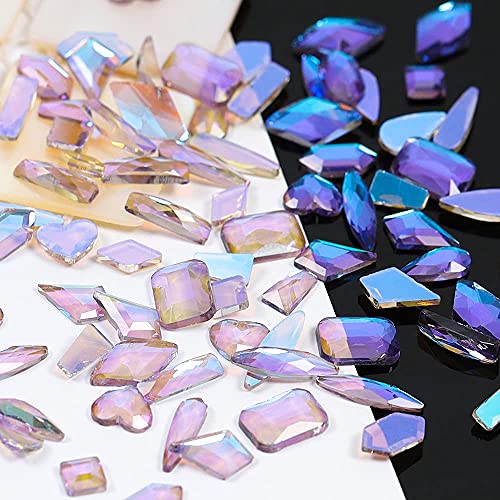 LordHighting AB Rhinestones for Nails Clear Crystal Purple Set 4880Pcs,Round and Multi-Shape Glass Nail Decorations, Nail Art Accessories Flat Back Gems with Wax Pen and Tweezers
