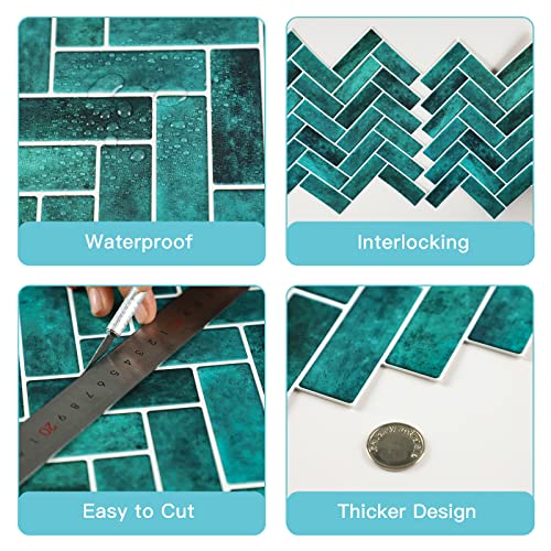 Miscasa Herringbone Blue Kitchen Peel And Stick Backsplash Tile, Chevron Removable 3D Self Adhesive Sticker For Kitchen, Bathroom, Living Room, Rv Wall (Thicker Design, 10 Sheets) #TOP3