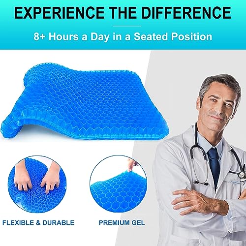 Helishy GM-CHAIRPADSFBM Gel Seat Cushion For Long Sitting - 1.65Inch Double Thick Cooling Egg Seat Cushion For Back, Hip, Sciatica, Coccyx, Tailbone Pain Relief - Office Chair Car Seat Cushion thumb #2