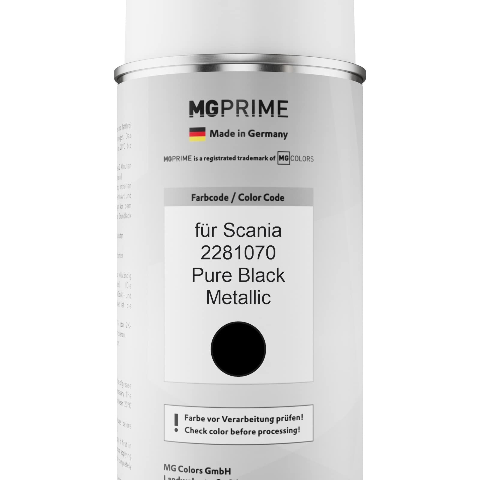 MG PRIME Lakier samochodowy w sprayu do Scania 2281070 Pure Black Me. +2K