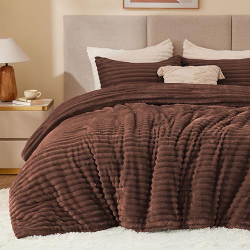 BEDELITE Fleece Twin Comforter Set -Super Soft & Warm Fluffy Hot Chotolate Bedding, Luxury Fuzzy Heavy Bed Set for Winter with 1 Pillow case