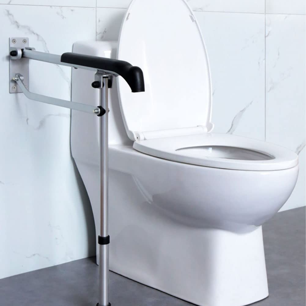 Barra De Agarre Plegable Barra De Apoyo para WC 60cm Reposabrazos con Barra De Apoyo Altura Ajustable Pasamanos De Aluminio Montado En La Pared para Ancianos Discapacitados Embarazadas