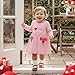 WNGECAT Little Girls Valentine's Day Dress Fashion Heart Letter Embroidery Long Sleeve Round Neck Striped Dress (Pink, 4-5 Years)