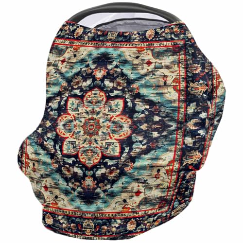 Nursing Cover for Breastfeeding Scarf, National Abstract Floral Texture Baby Car Covers Super Soft Multi Use for Canopy Shopping Cart Cover Blanket Stroller Cover