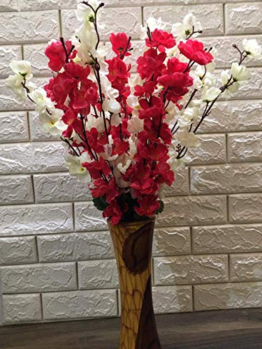 Image of Coolkart Cherry Peach Blossom Orchid Artificial Flower, White & Dark Pink | Pack of 2 Bunch, 14 Stems, For Vase Home Decor, Made in India