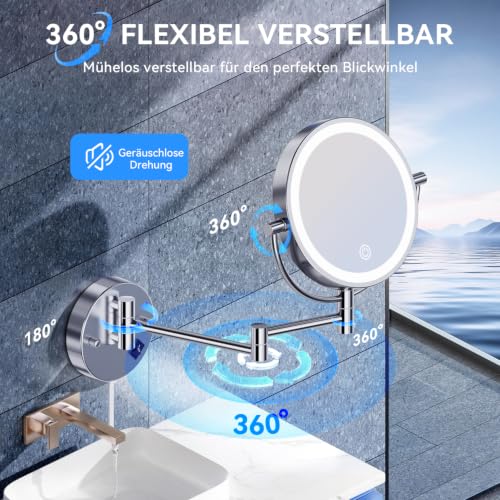 Auxmir Kosmetikspiegel mit Licht, 1X/30X mit AC-Netzstecker Wandmontage – Ansicht 5