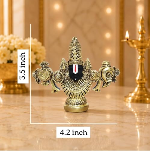 Image of Gold Art India Lord Venkateswara Balaji Idol | Gold-Plated Antique Matte Finish Murti | 3.5 x 4.2 inch | Tirupati Balaji Statue for Home Mandir, Office & Gifting