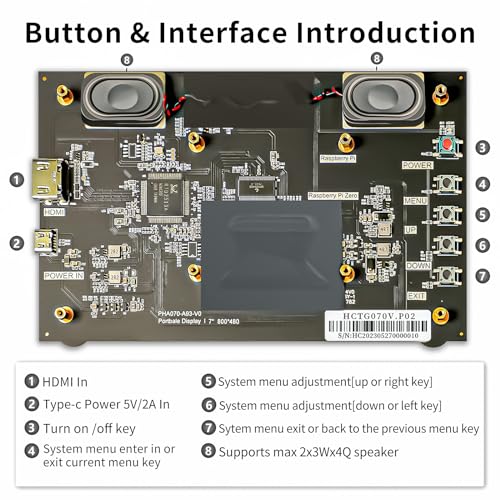 Image of HAMTYSAN 7Inch Raspberry Pi Screen HDMI Monitor 800x480 LCD Screen Display with Dual-Speaker for Raspberry Pi 4 /3 /2 /Zero /B /B+ Win11 /10 /8 /7 (Non-Touch)