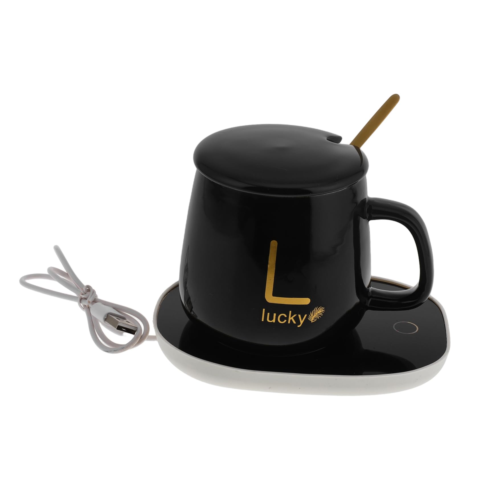 BRIGHTFUFU Ceramic Mug and Warmer Set USB Heated Coaster Constant Temperature Cup Insulation Pad Desk Heater for Hot Drinks