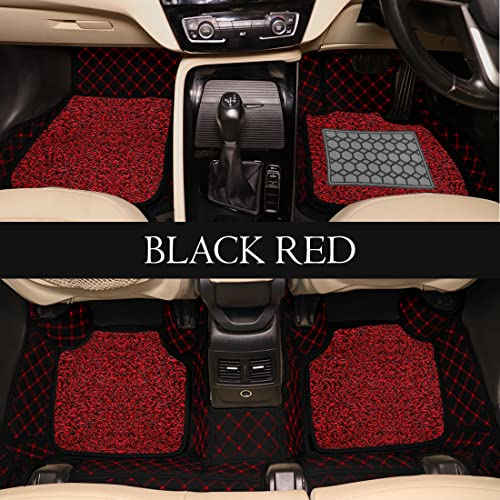 Image of Antiskid Premium 7D Car Mat Full Set for Mahindra XEV 9S 2026 | Luxury Leather Dual-Stitch Full Set 7D Car Floor Mat || 100% Waterproof ||Color: Black Red