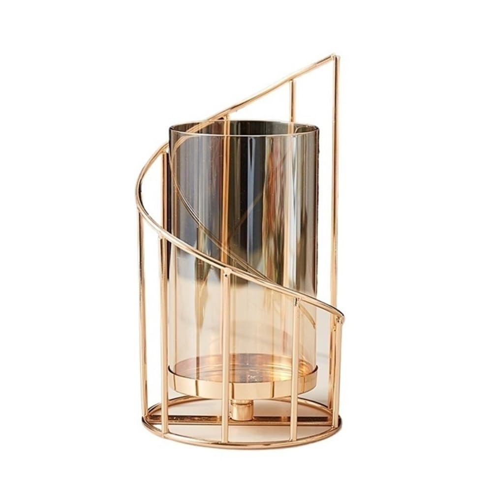 Candle Holder European Style Iron Candle Holder with Glass Cover Dinner Base Ornaments(L)