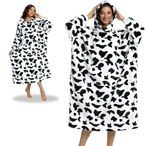 Vautvis Camisola manta mulher, manta com capuz, manta camisola, manta de inverno para mulher, camisola com capuz para mulher moída e confortável, grosso Hoodie roupão manta, Branco